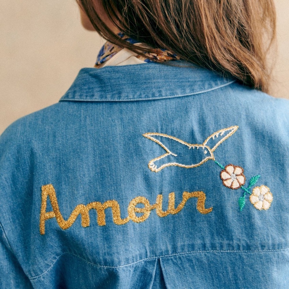 *LIMITED EDITION* Sezane Tomboy Shirt - Sézane X Csao Blue/Embroidery - Size 4